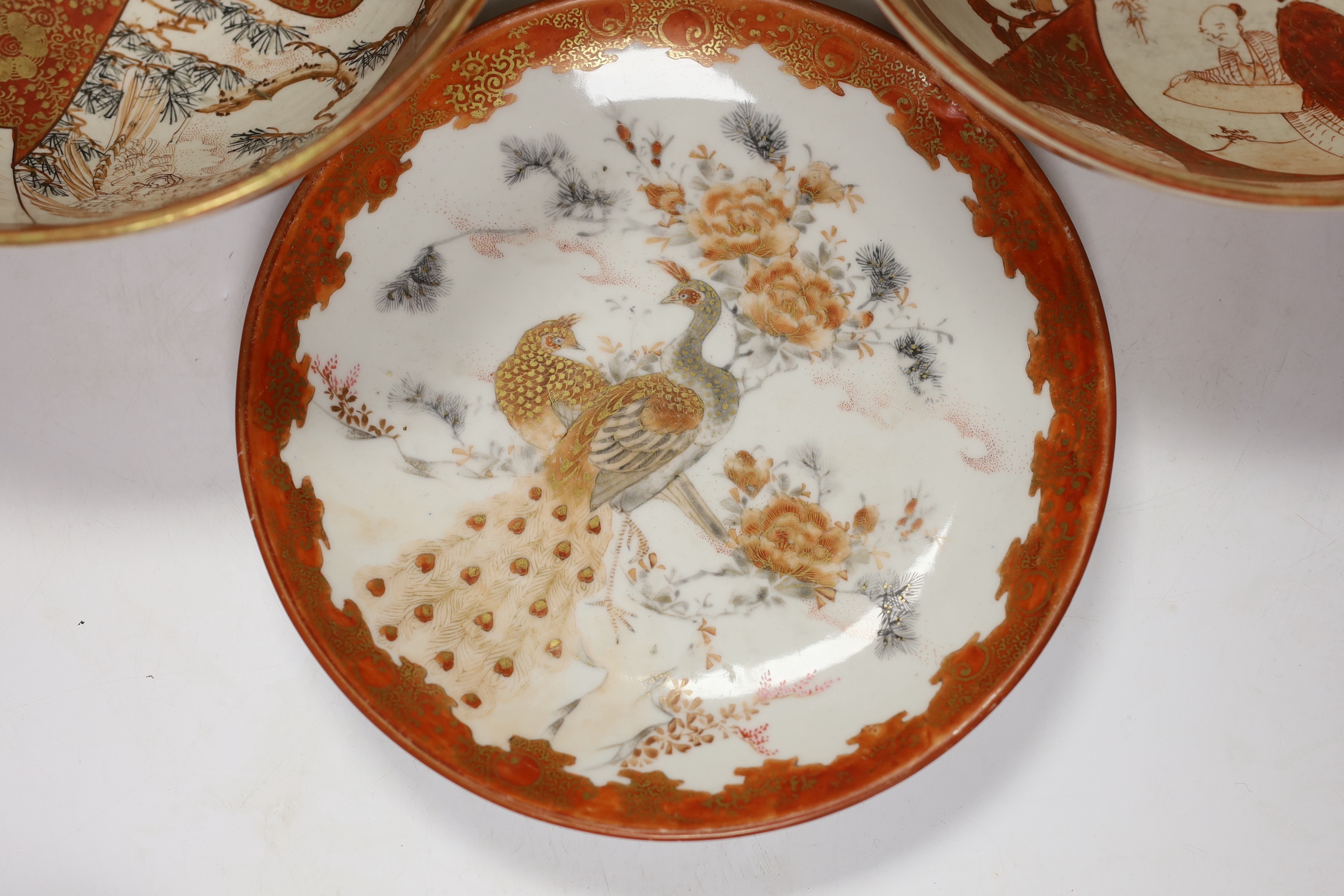 A group of Japanese Kutani porcelain wares including two bowls and a large vase, largest 34cm high